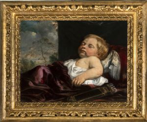 Antonio Gherardi (Rieti, 1638 - Rome, 1702) - Sleeping Cupid. Oil on canvas (48.5 x 62 cm)